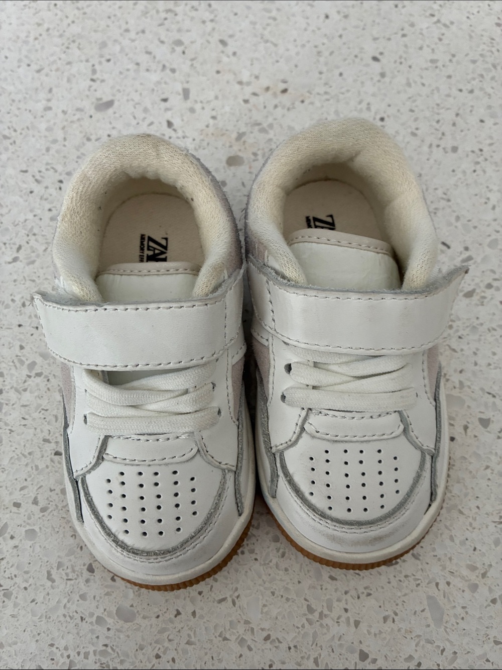 Zara leather White and Light Gray Velcro Sneakers